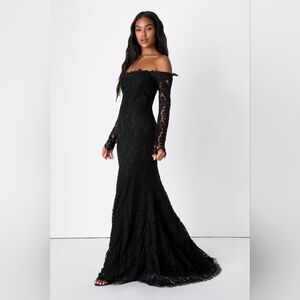 Elegant Black Lace Off-Shoulder Dress